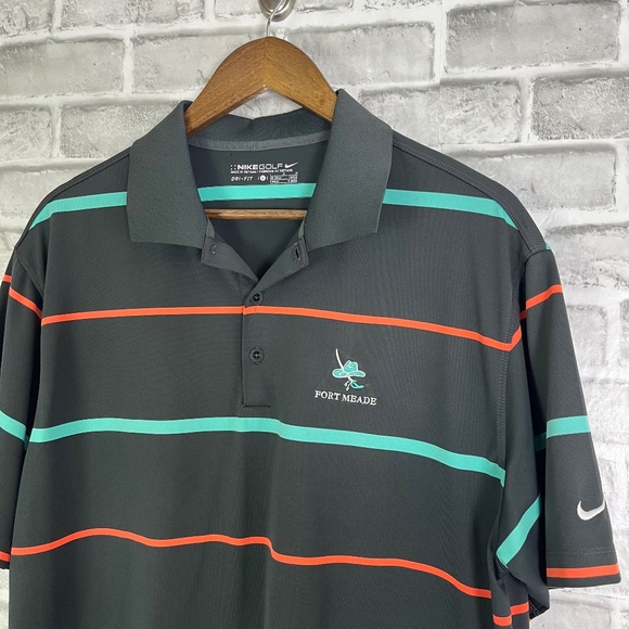 Nike Golf Dri-Fit Charcoal Gray & Teal Striped Performance Golf Polo Mens Large - Picture 1 of 8